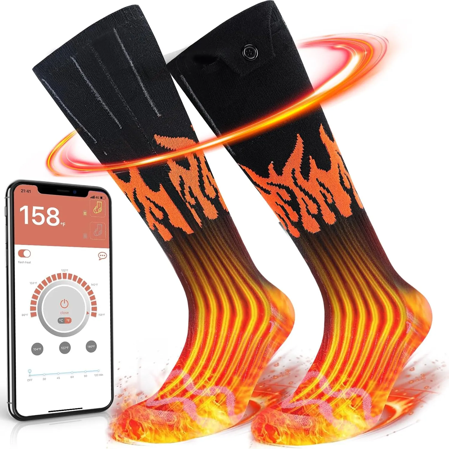 Heated Socks, Rechargeable Heated Socks Women Kids, Battery Powered Socks Electric Socks Foot Warmer with APP Control for Winter Hunting Skiing Hiking (M)