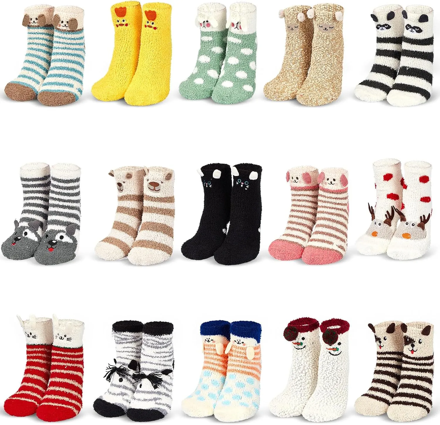 Hercicy 15 Pairs Women Fuzzy Socks Soft Striped Animal Fluffy Sleeping Winter Warm Cute Coral Fleece Cozy Slipper Socks