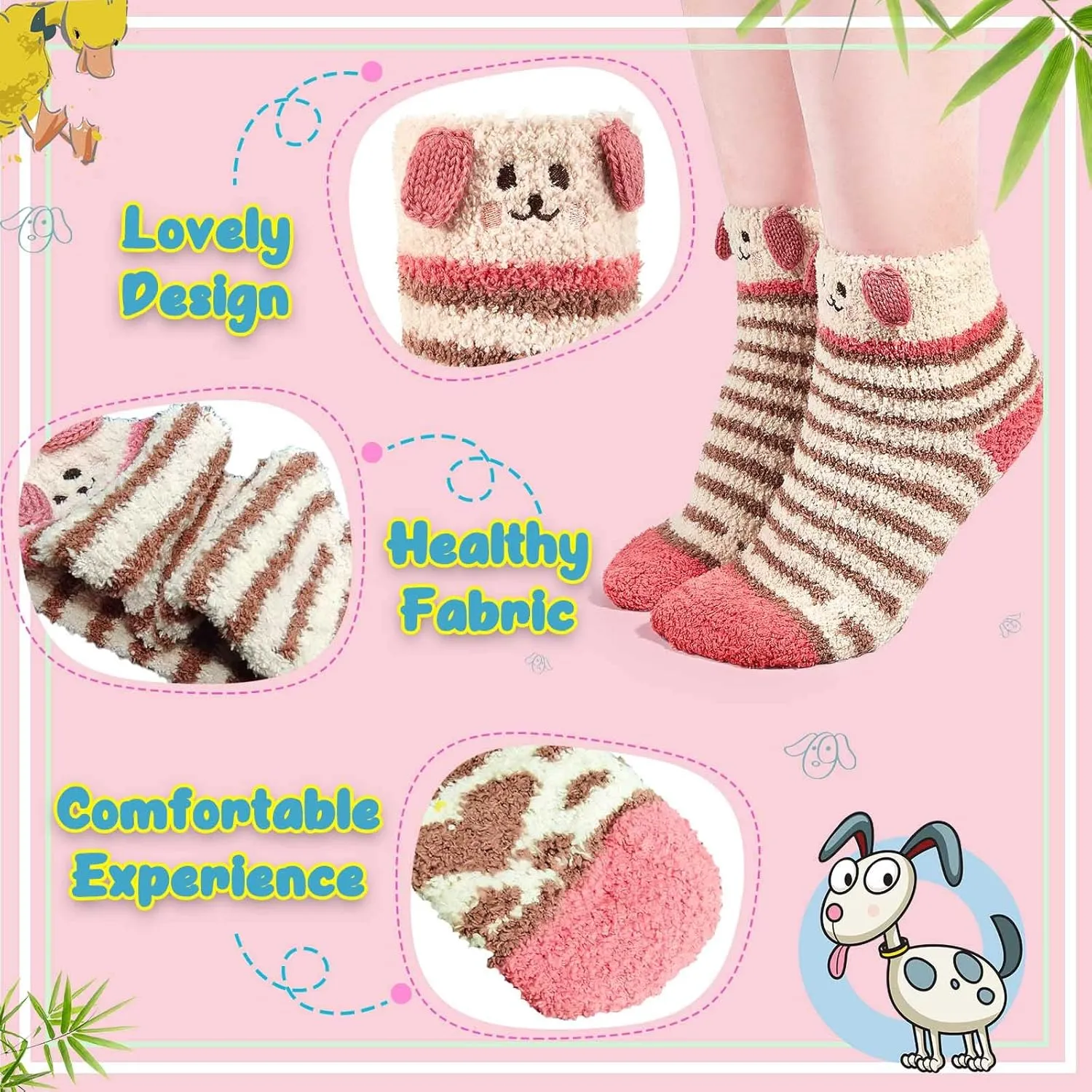 Hercicy 15 Pairs Women Fuzzy Socks Soft Striped Animal Fluffy Sleeping Winter Warm Cute Coral Fleece Cozy Slipper Socks
