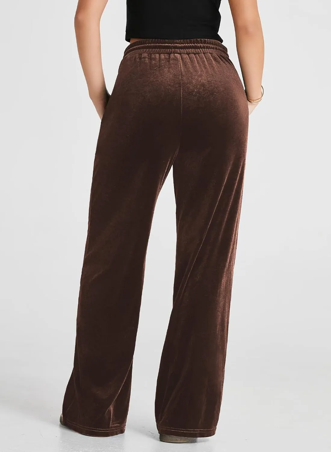 Herseas Women's Velvet Pants Drawstring Waist Wide Leg Casual Lounge Pant