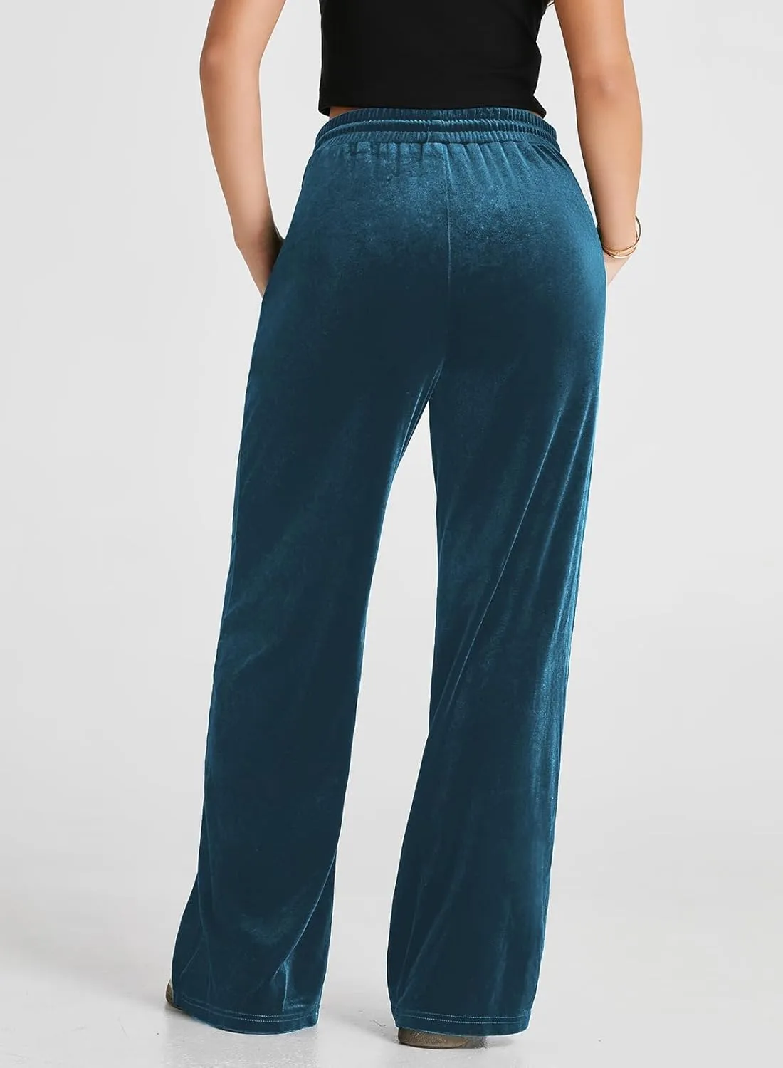 Herseas Women's Velvet Pants Drawstring Waist Wide Leg Casual Lounge Pant