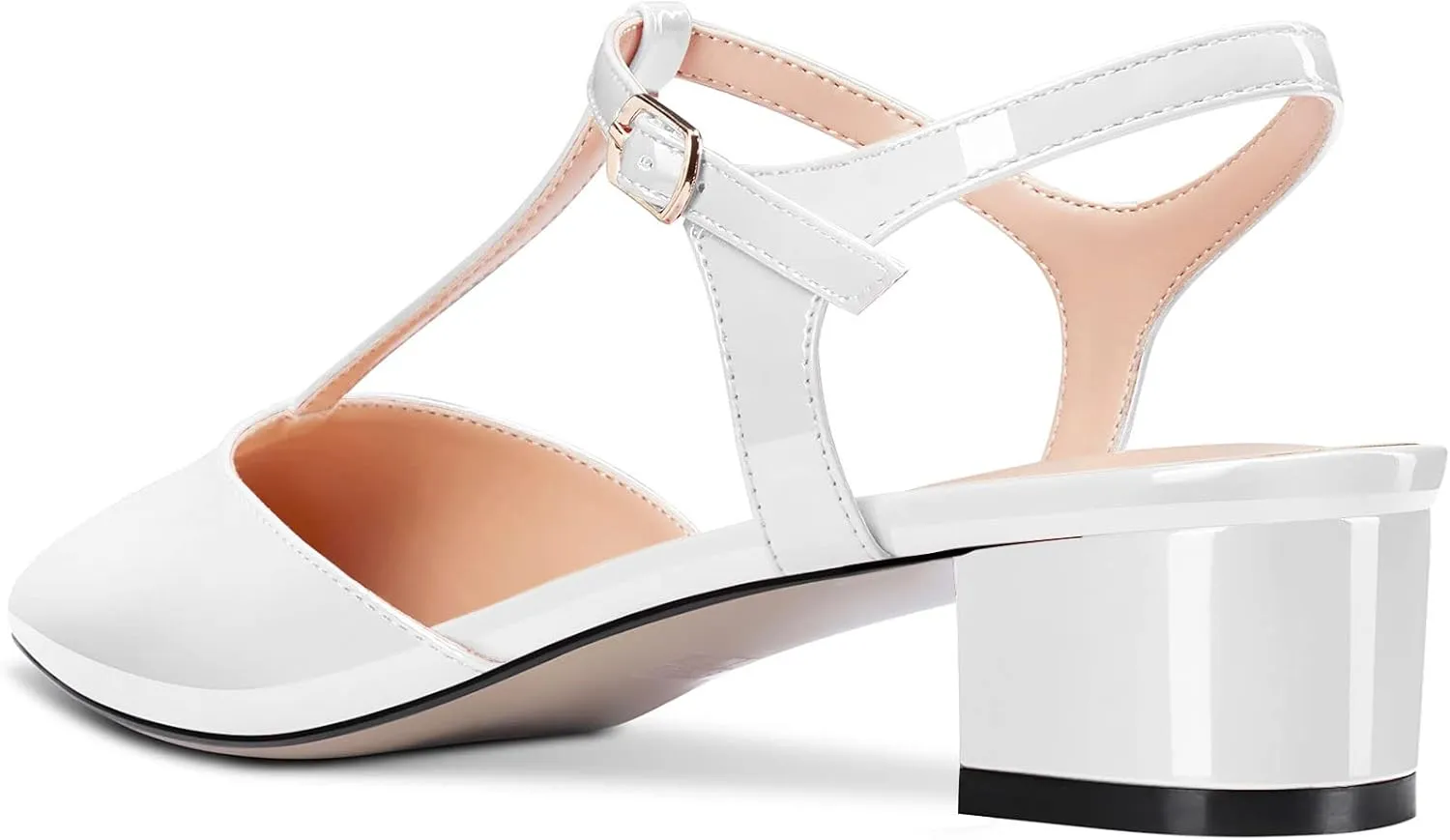 HEUIVZAR Womens T-strap Pointed Toe Pumps Sandals Low Chunky Block Heel Ankle Strap Slingback Patent Dress Shoes 1.5 Inch