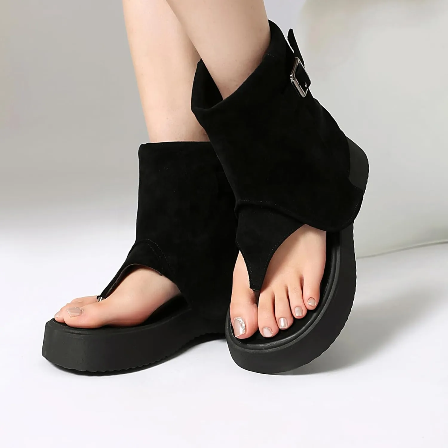 High Top Platform Sandals for Women Thongs Summer Bootie Sandals Buckle Gladiator Sandals Open-Toe