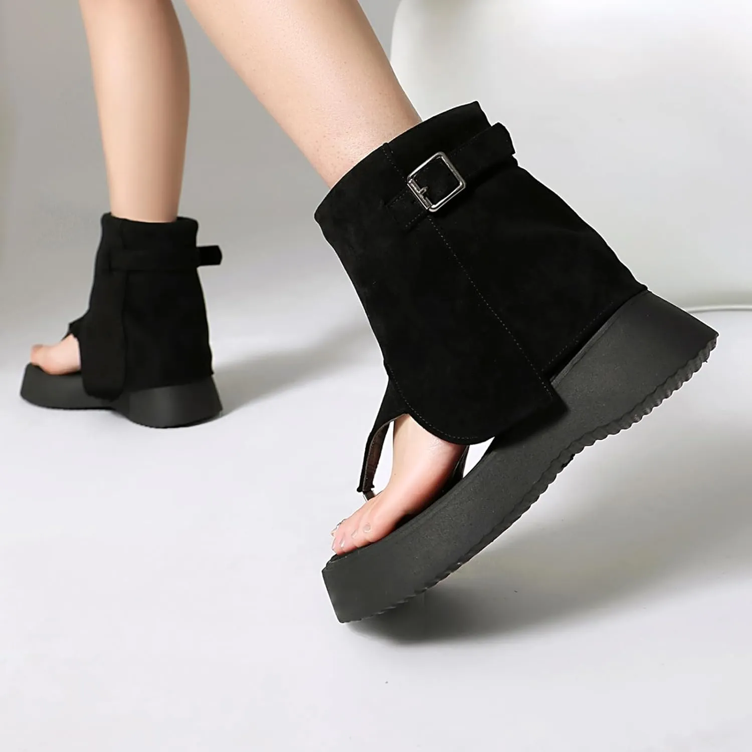 High Top Platform Sandals for Women Thongs Summer Bootie Sandals Buckle Gladiator Sandals Open-Toe