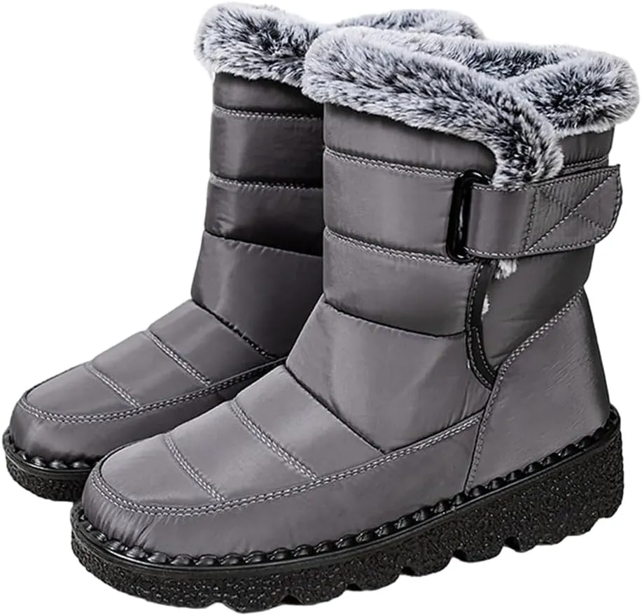 HiGropcore Womens Mens Winter Snow Boots Fully Fur Lined Slip On Ankle Booties Waterproof Thickening Fuzzy Snow Shoes
