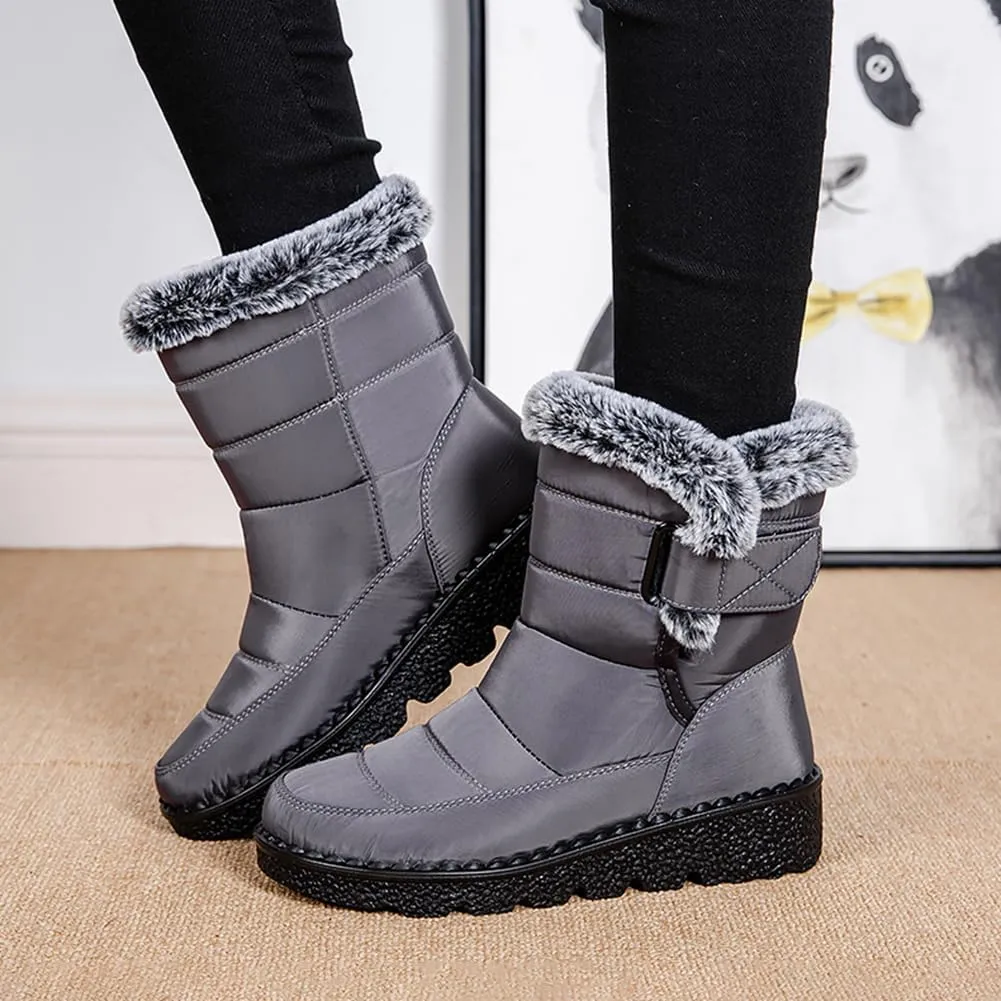HiGropcore Womens Mens Winter Snow Boots Fully Fur Lined Slip On Ankle Booties Waterproof Thickening Fuzzy Snow Shoes