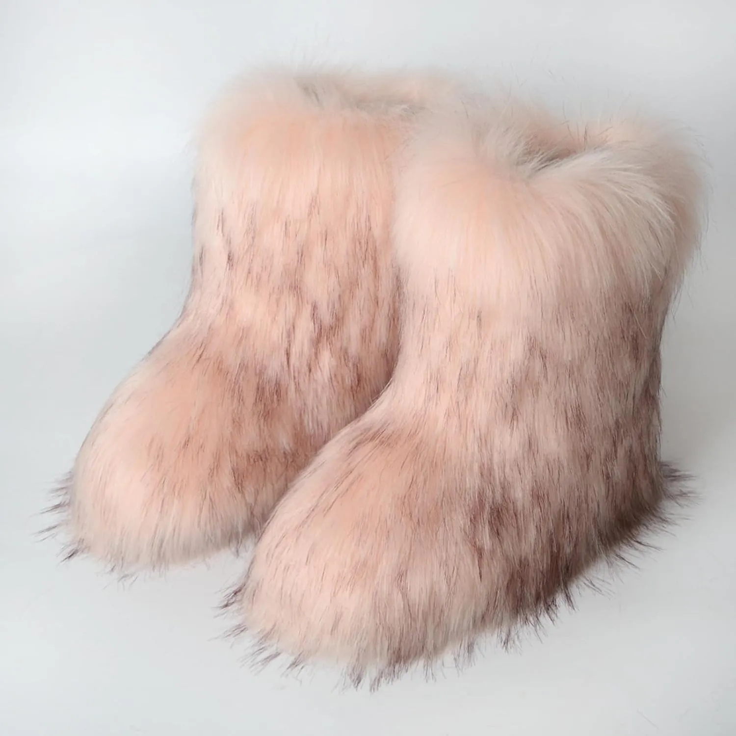 HINDOLA Womens Faux Fur Boots Fuzzy Fluffy Furry Round Toe Suede Boots Winter Comfy Plush Warm Snow Boots Comfortable Winter Ankle Booties Anti Slip Outdoor Indoor Flat Shoes