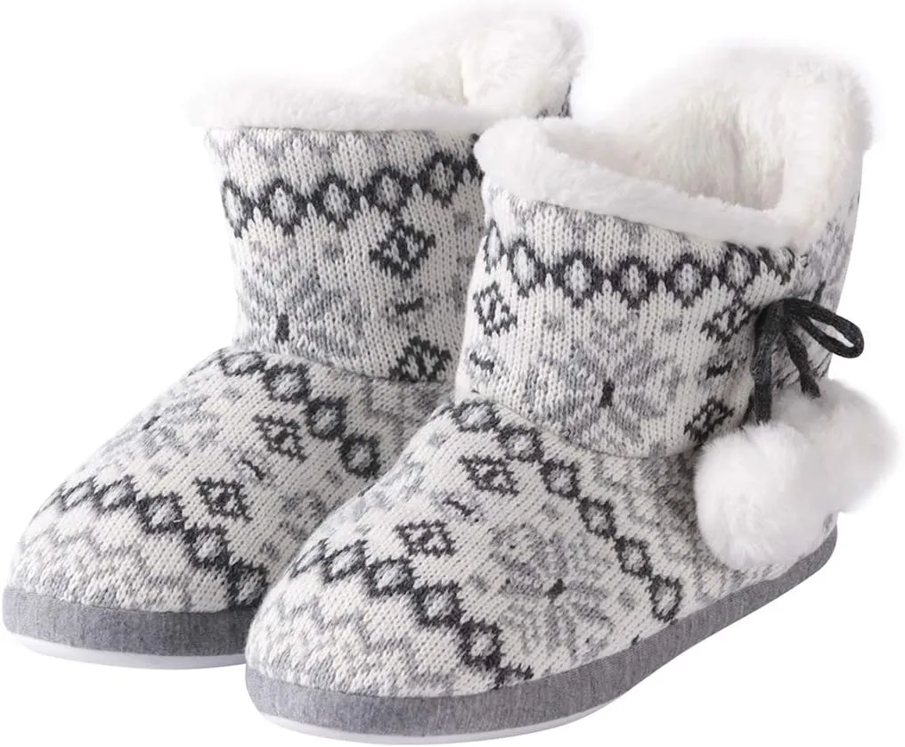 Home Slipper Bootie Slippers Women's Woolen Yarn Plush Lining Fuzzy Warm Indoor Ankle Boots