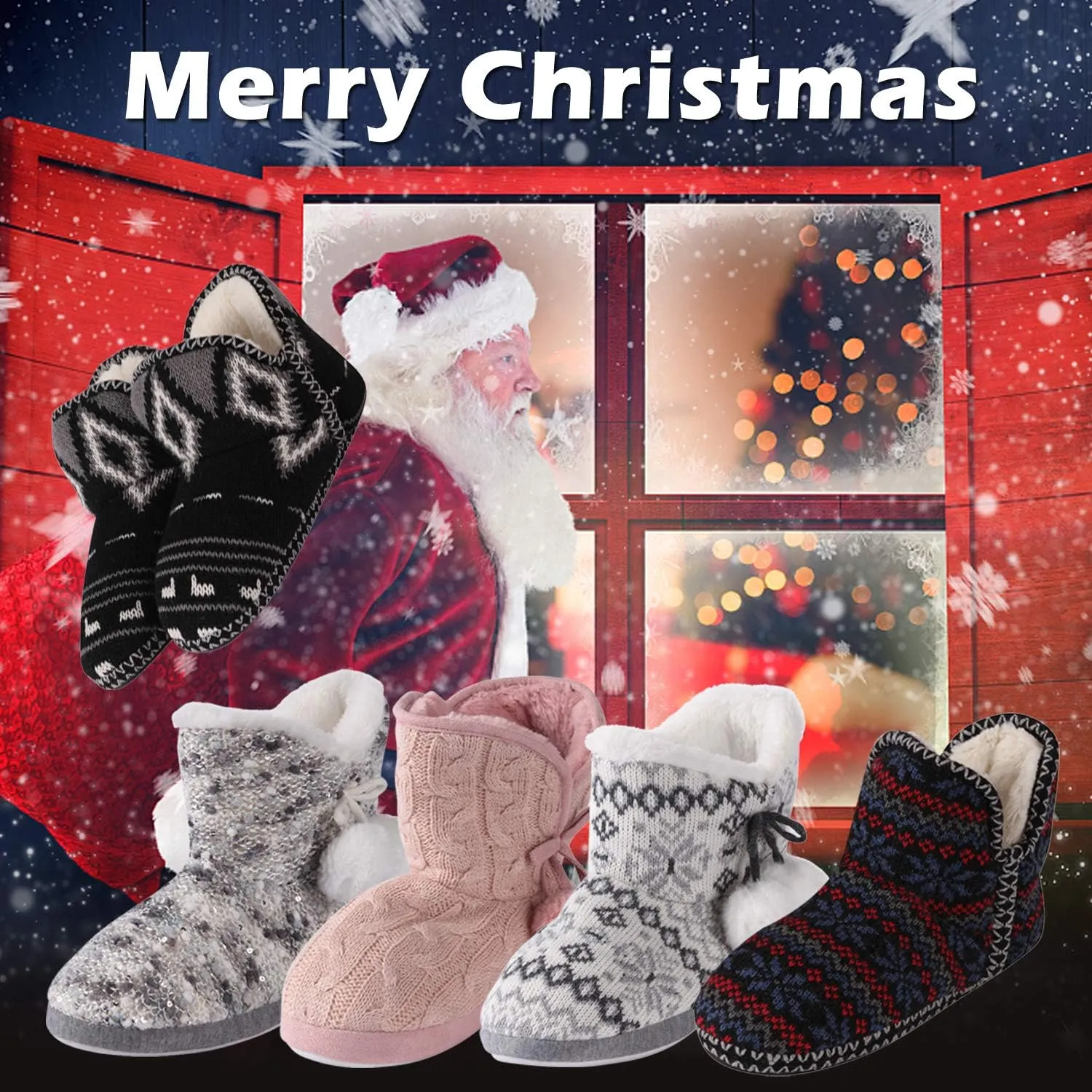 Home Slipper Bootie Slippers Women's Woolen Yarn Plush Lining Fuzzy Warm Indoor Ankle Boots