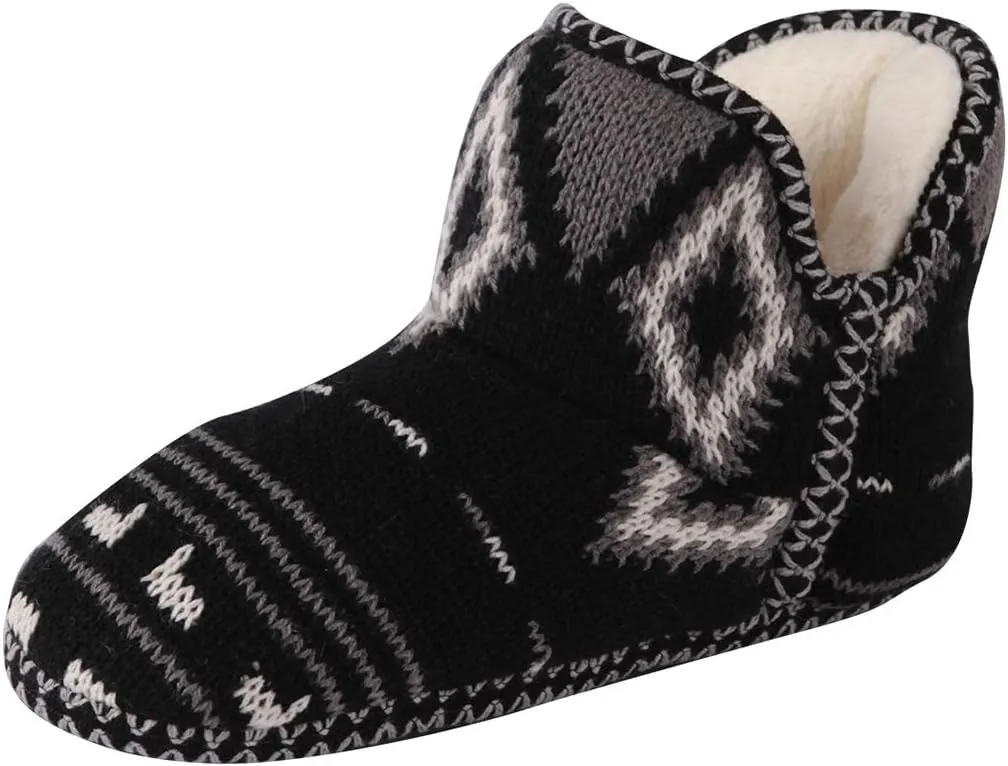 Home Slipper Bootie Slippers Women's Woolen Yarn Plush Lining Fuzzy Warm Indoor Ankle Boots