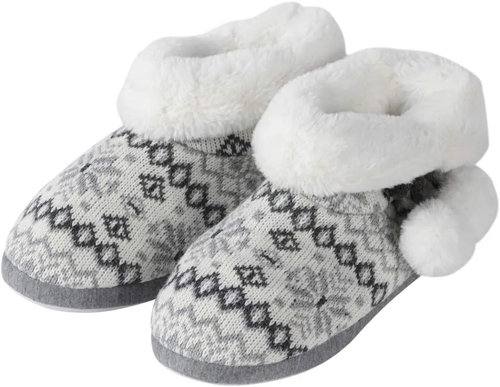 Home Slipper Bootie Slippers Women's Woolen Yarn Plush Lining Fuzzy Warm Indoor Ankle Boots