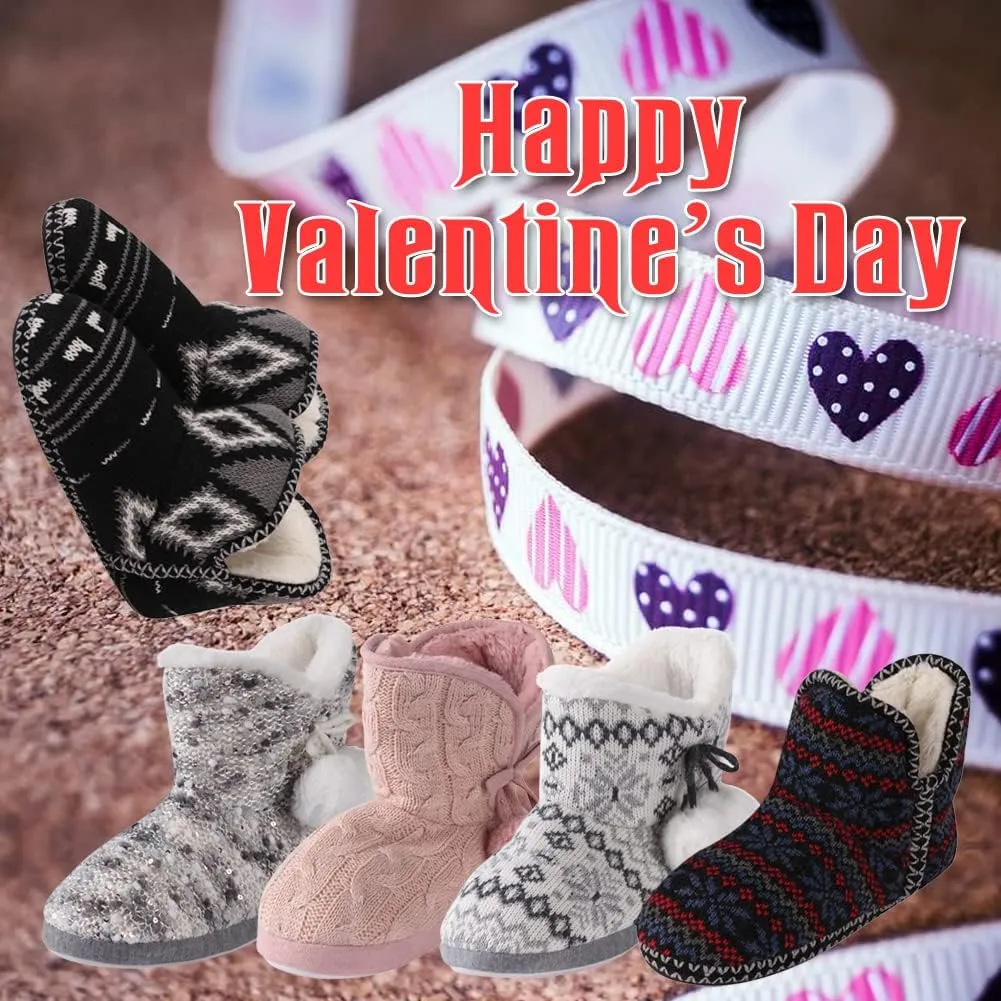 Home Slipper Bootie Slippers Women's Woolen Yarn Plush Lining Fuzzy Warm Indoor Ankle Boots