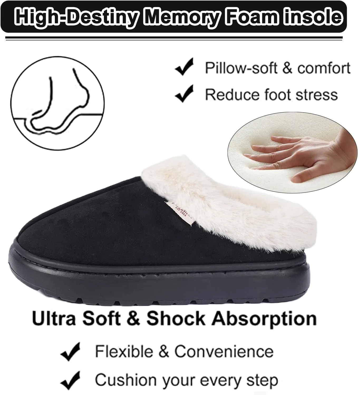 House Slippers For Woman Men, Womens slippers Platform EVA lightweight sole Warm Faux Fur Lined Suede Short Ankle Boots Memory Foam Fuzzy Slippers for Women Anti-Slip Boot Indoor Outdoor