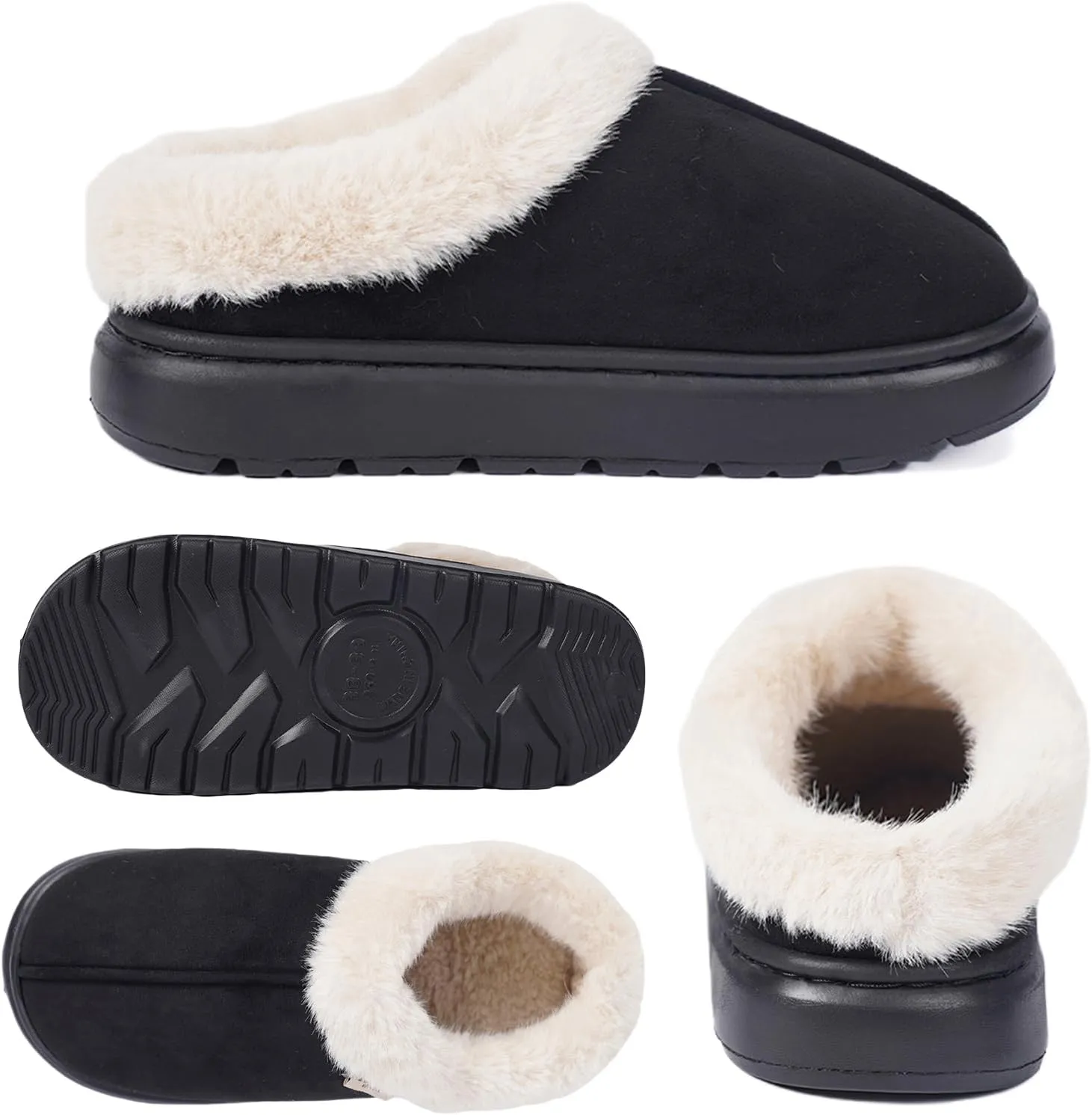 House Slippers For Woman Men, Womens slippers Platform EVA lightweight sole Warm Faux Fur Lined Suede Short Ankle Boots Memory Foam Fuzzy Slippers for Women Anti-Slip Boot Indoor Outdoor