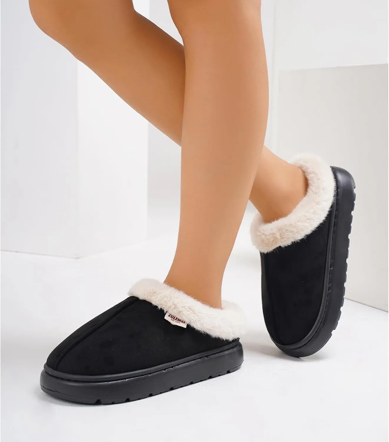 House Slippers For Woman Men, Womens slippers Platform EVA lightweight sole Warm Faux Fur Lined Suede Short Ankle Boots Memory Foam Fuzzy Slippers for Women Anti-Slip Boot Indoor Outdoor