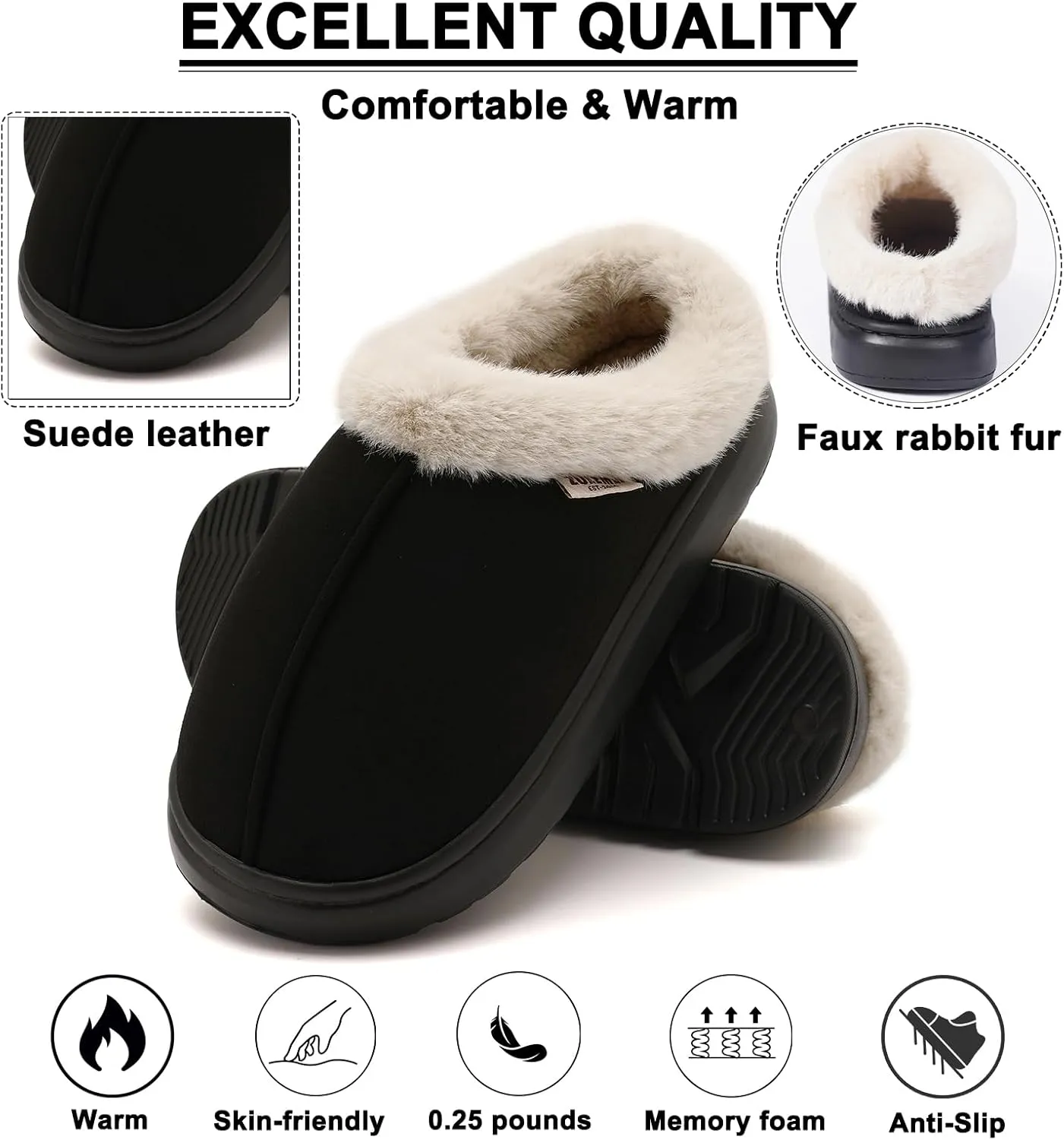 House Slippers For Woman Men, Womens slippers Platform EVA lightweight sole Warm Faux Fur Lined Suede Short Ankle Boots Memory Foam Fuzzy Slippers for Women Anti-Slip Boot Indoor Outdoor
