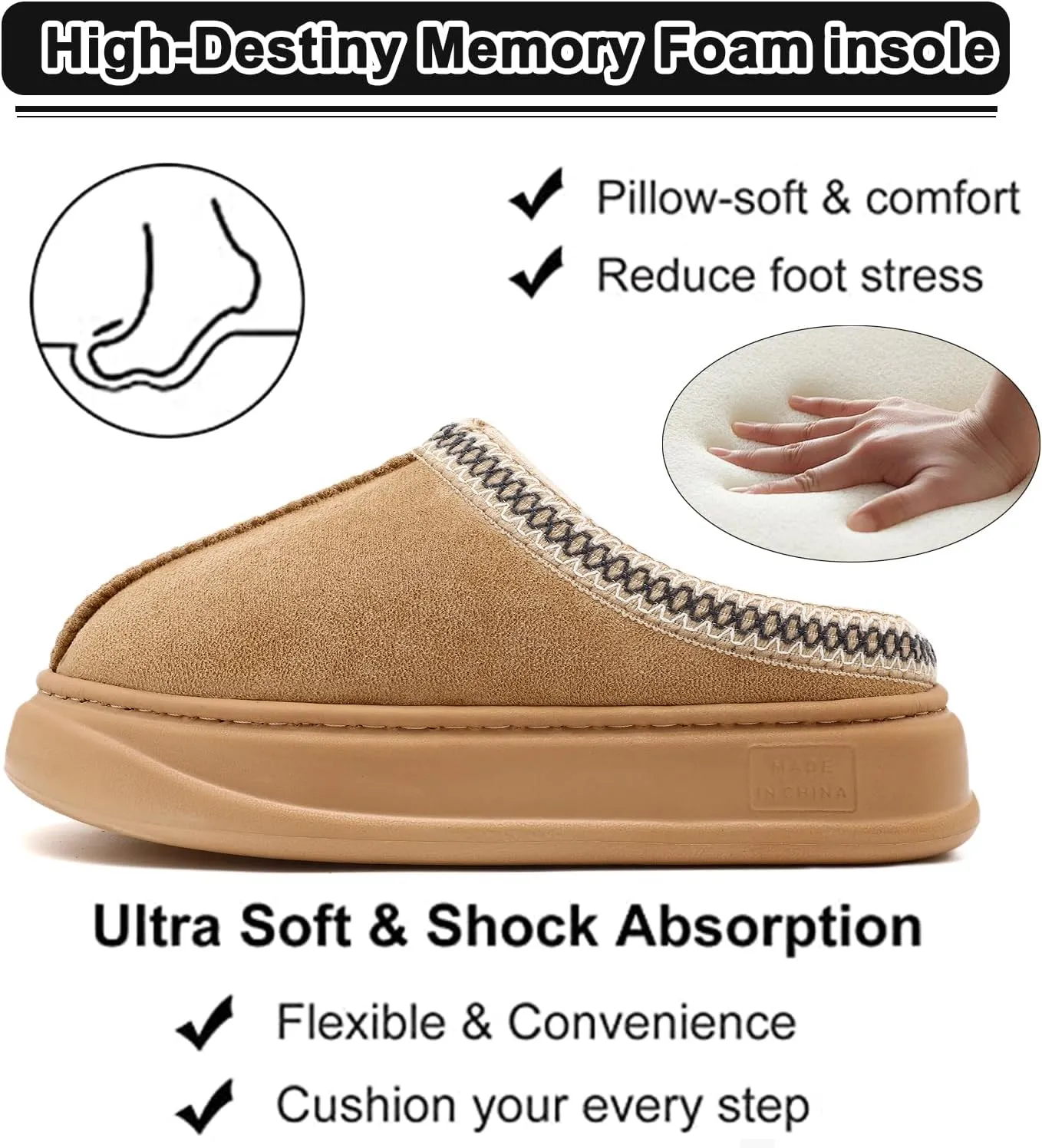 House Slippers for Woman Men, Womens slippers Platform EVA sole Warm Fuzzy Faux Fur Lined Suede Short Ankle Boots Memory Foam shoes for Women Anti-Slip Boot Indoor Size