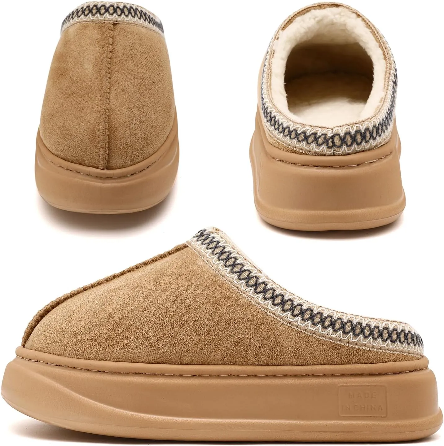 House Slippers for Woman Men, Womens slippers Platform EVA sole Warm Fuzzy Faux Fur Lined Suede Short Ankle Boots Memory Foam shoes for Women Anti-Slip Boot Indoor Size