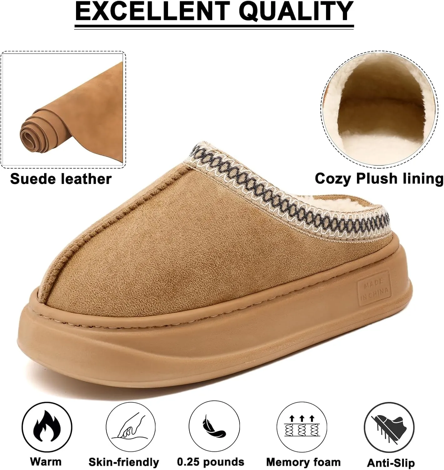 House Slippers for Woman Men, Womens slippers Platform EVA sole Warm Fuzzy Faux Fur Lined Suede Short Ankle Boots Memory Foam shoes for Women Anti-Slip Boot Indoor Size