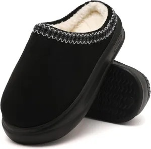 House Slippers for Woman Men, Womens slippers Platform EVA sole Warm Fuzzy Faux Fur Lined Suede Short Ankle Boots Memory Foam shoes for Women Anti-Slip Boot Indoor Size(Black 38-39