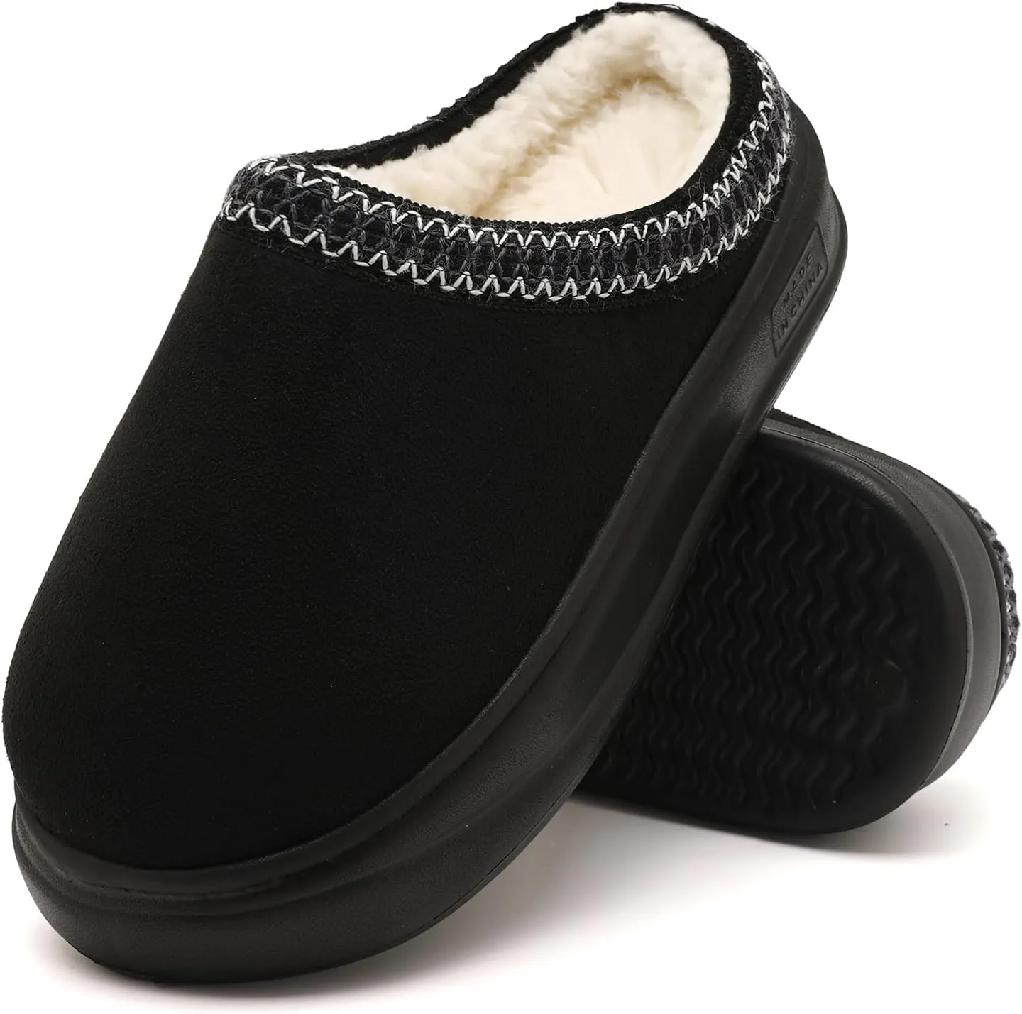 House Slippers for Woman Men, Womens slippers Platform EVA sole Warm Fuzzy Faux Fur Lined Suede Short Ankle Boots Memory Foam shoes for Women Anti-Slip Boot Indoor Size(Black 38-39
