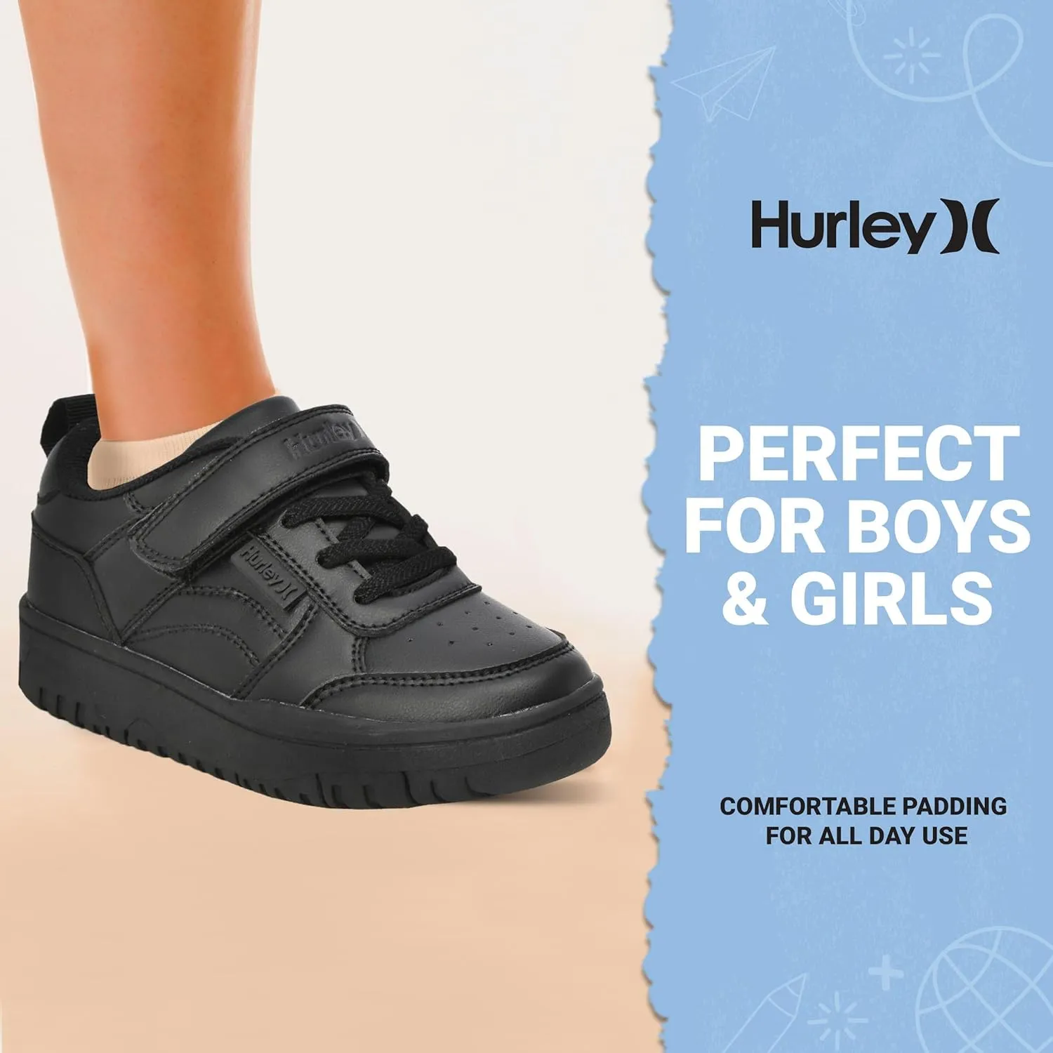 Hurley Kids Sneaker Rexx with Adjustable Strap, Perfect for Any Activity, All Comfort and Support - Boys and Girls