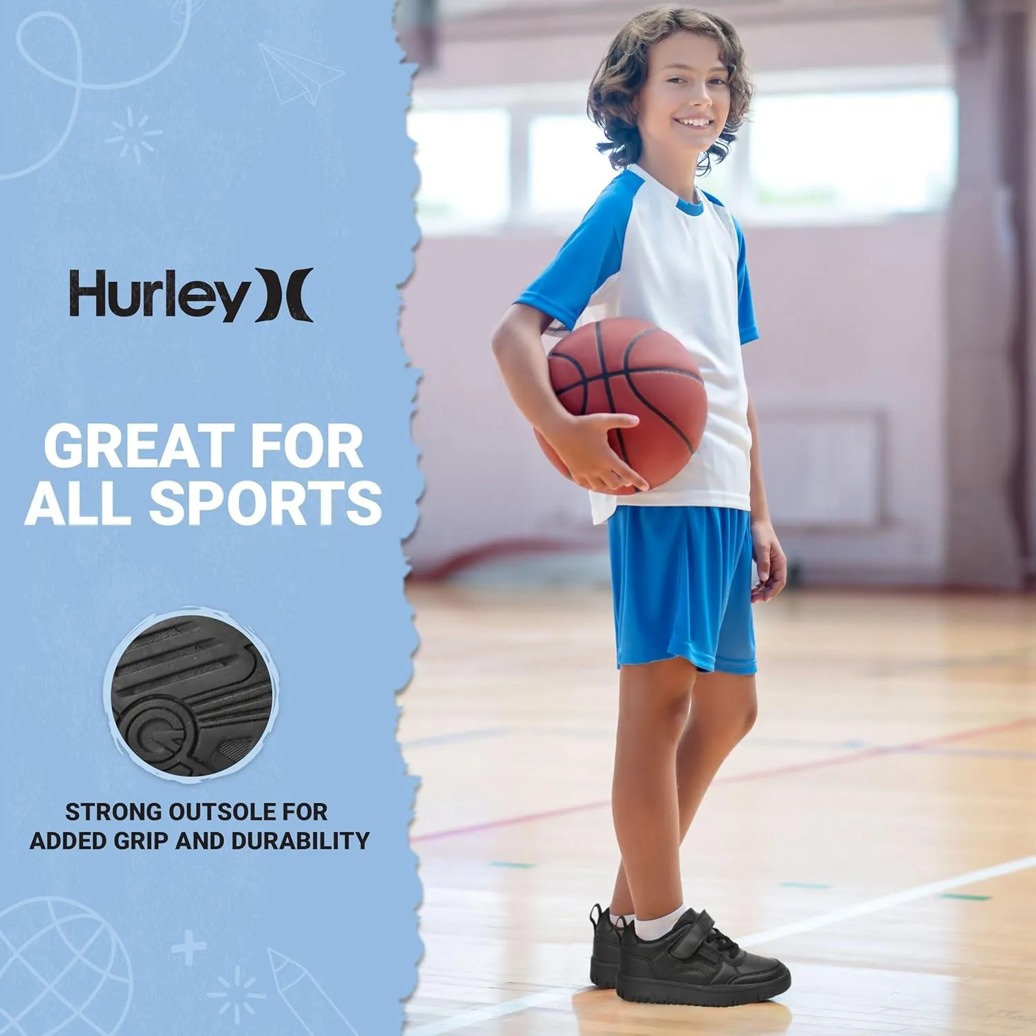 Hurley Kids Sneaker Rexx with Adjustable Strap, Perfect for Any Activity, All Comfort and Support - Boys and Girls