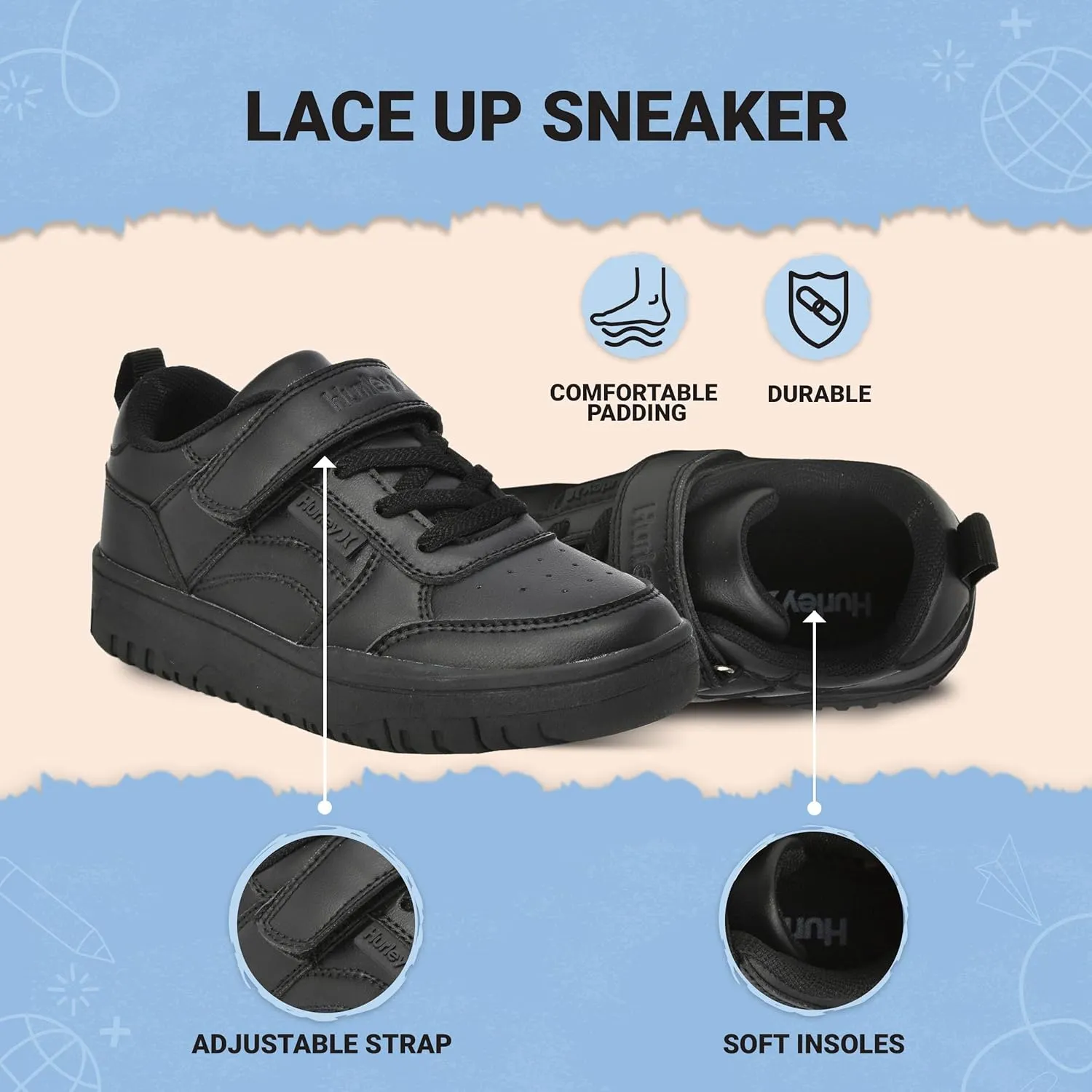 Hurley Kids Sneaker Rexx with Adjustable Strap, Perfect for Any Activity, All Comfort and Support - Boys and Girls