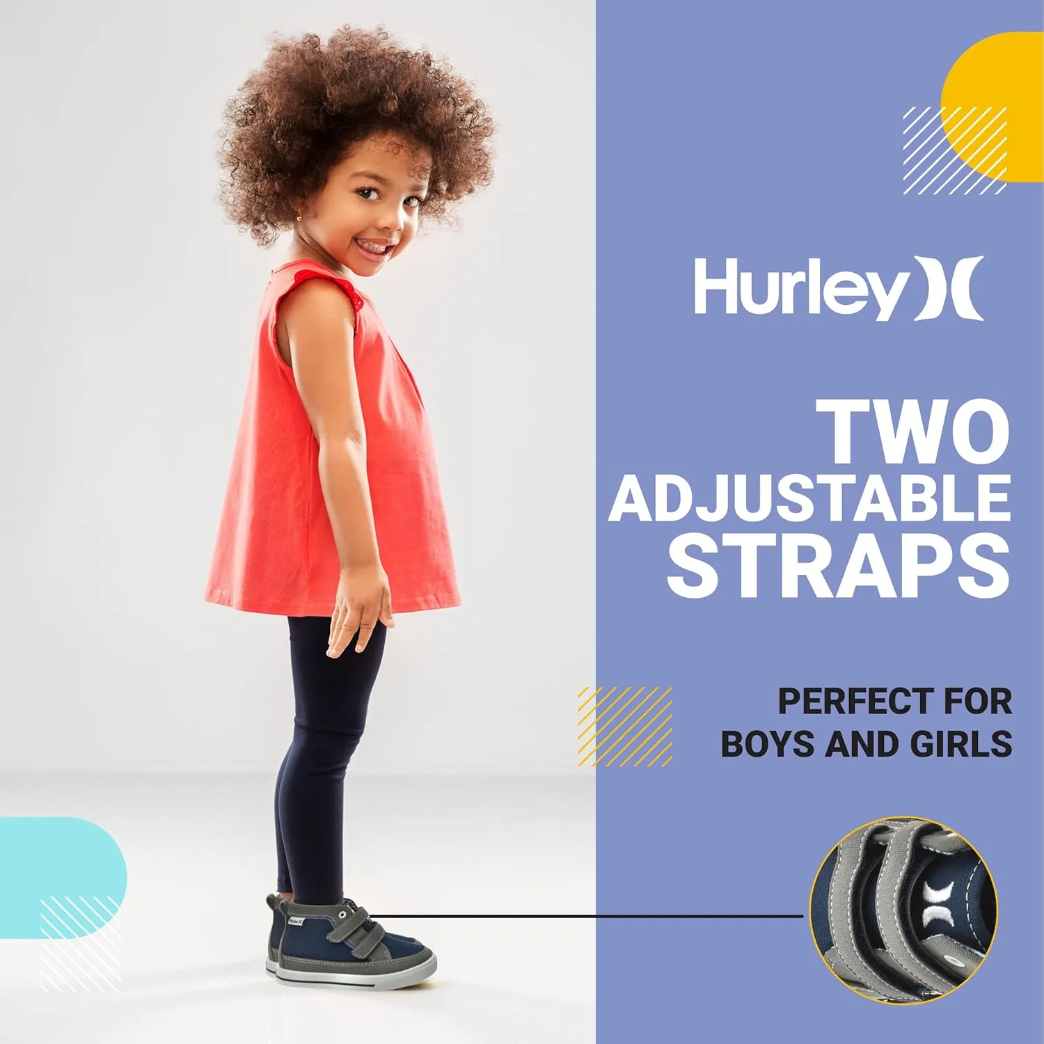 Hurley Kids Toddler and Little Kids Tedd Canvas Sneakers with Straps High Cut Skateboarding Shoes for Boys and Girls, Durable Shoes for School