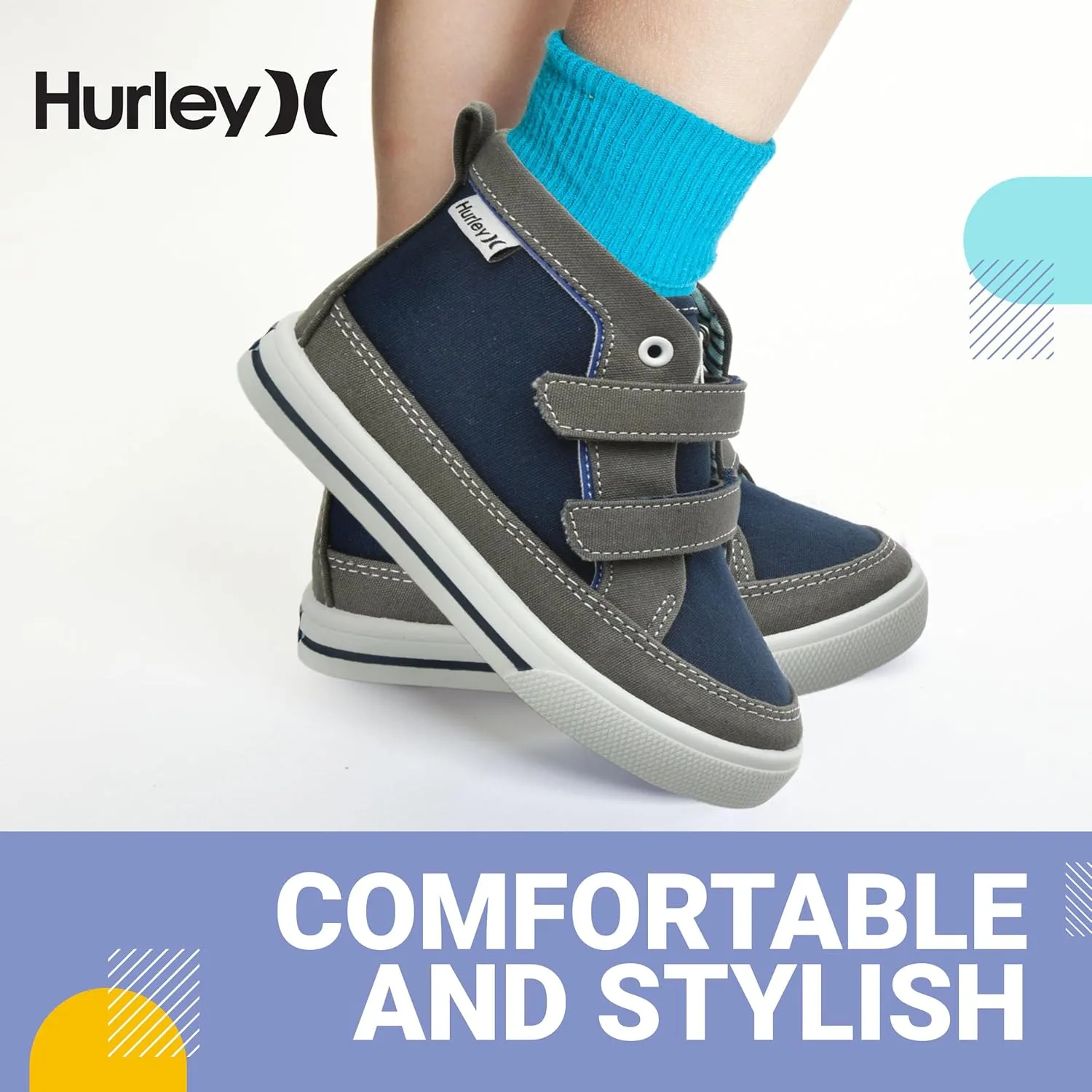 Hurley Kids Toddler and Little Kids Tedd Canvas Sneakers with Straps High Cut Skateboarding Shoes for Boys and Girls, Durable Shoes for School