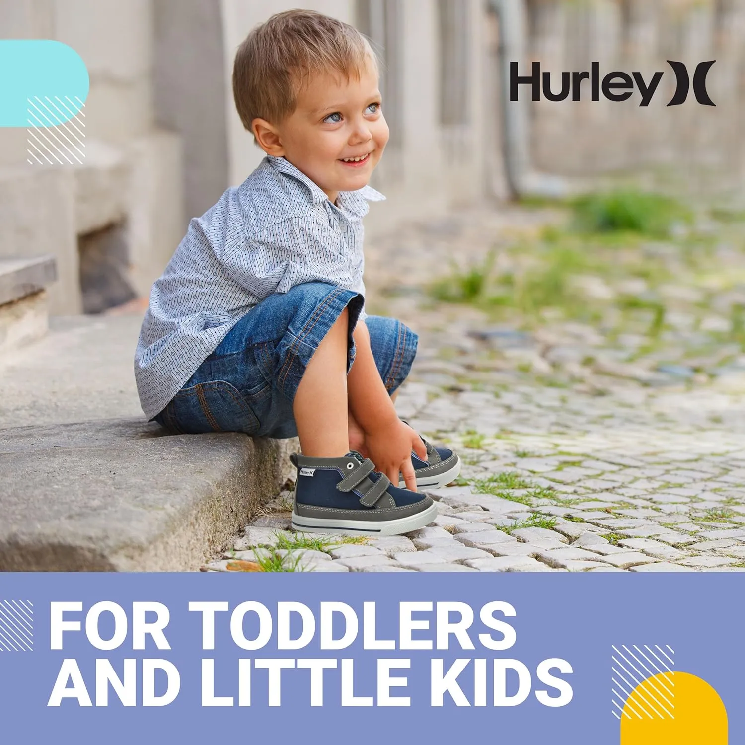 Hurley Kids Toddler and Little Kids Tedd Canvas Sneakers with Straps High Cut Skateboarding Shoes for Boys and Girls, Durable Shoes for School