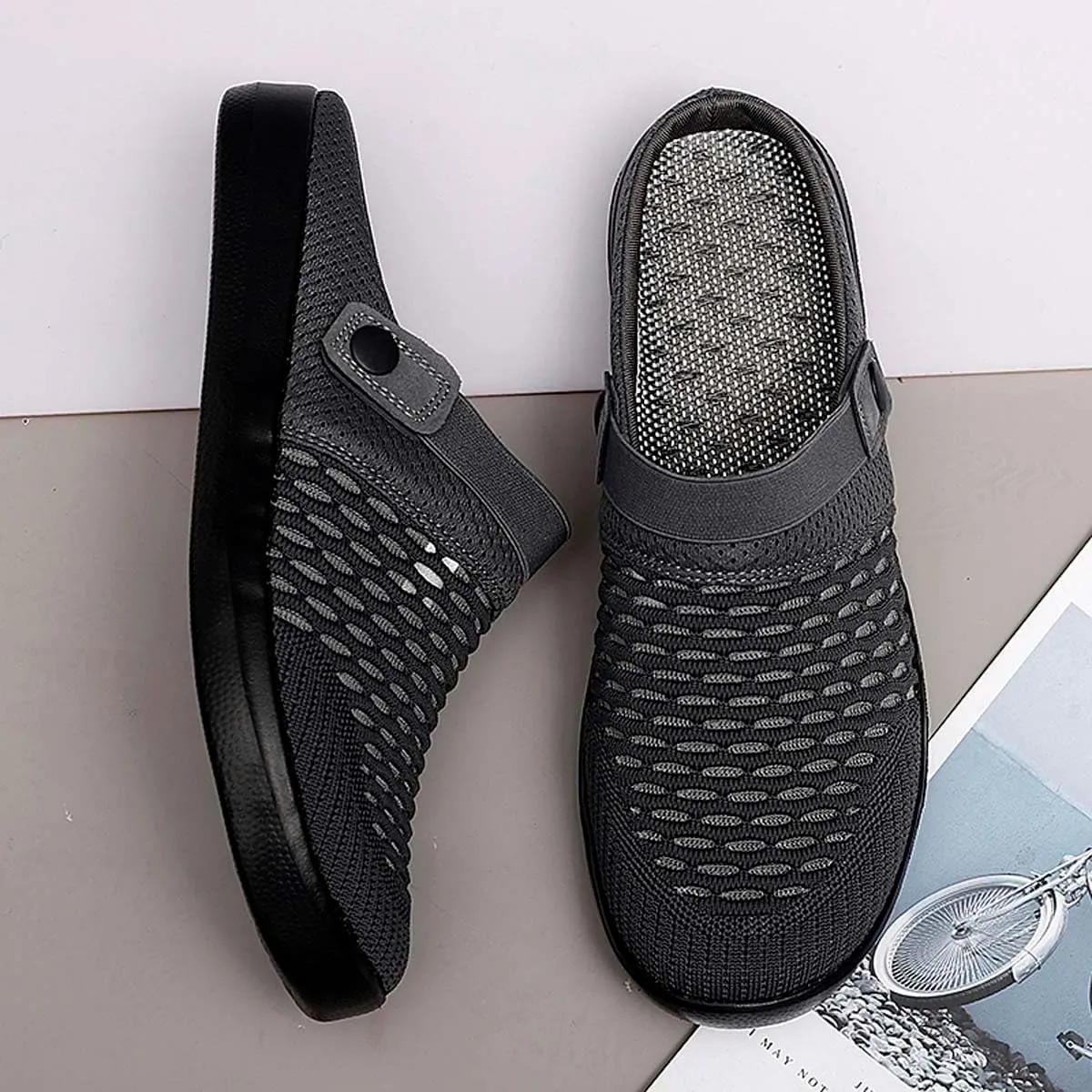 HYDLONGR Men's Women's Lightweight Breathable Knitted Upper Quick Drying Non-Slip Garden Sandals Beach Slippers Clogs Shoes