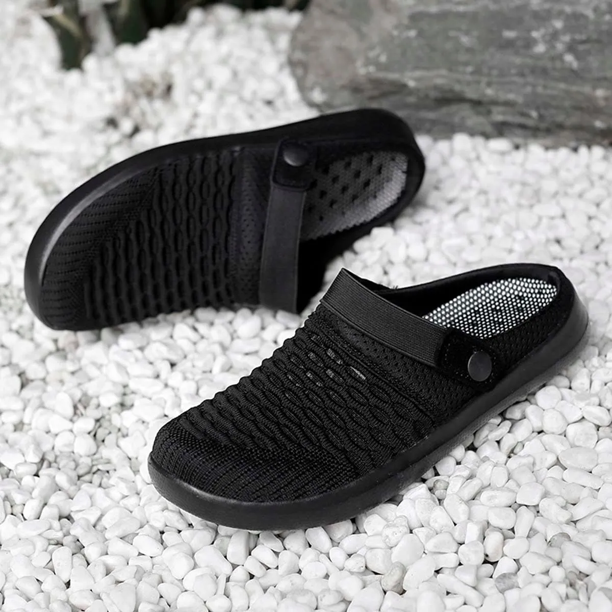 HYDLONGR Men's Women's Lightweight Breathable Knitted Upper Quick Drying Non-Slip Garden Sandals Beach Slippers Clogs Shoes