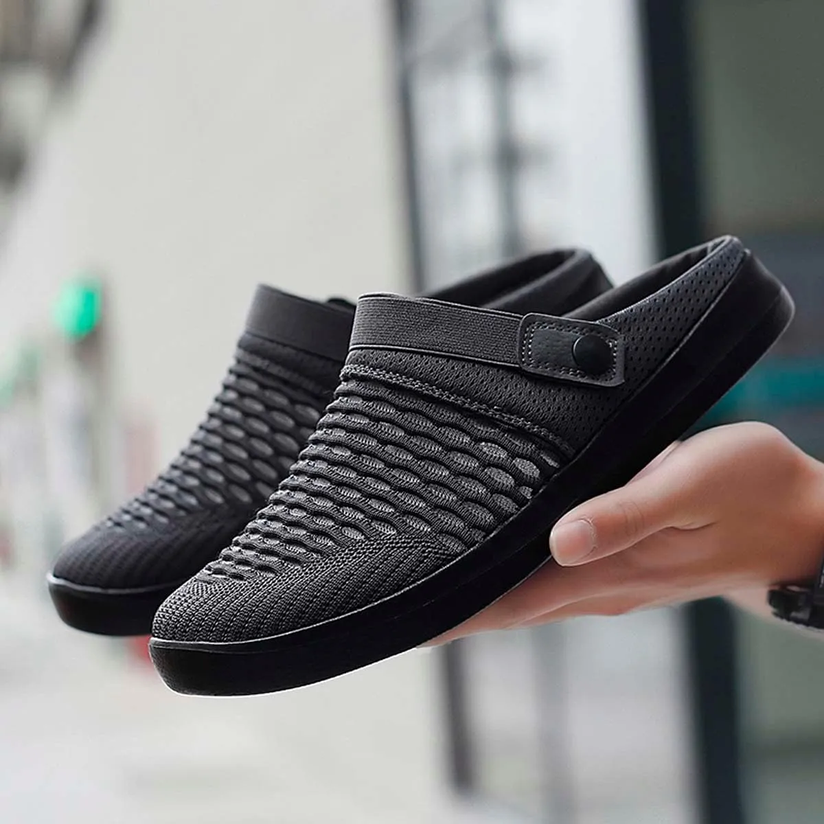 HYDLONGR Men's Women's Lightweight Breathable Knitted Upper Quick Drying Non-Slip Garden Sandals Beach Slippers Clogs Shoes