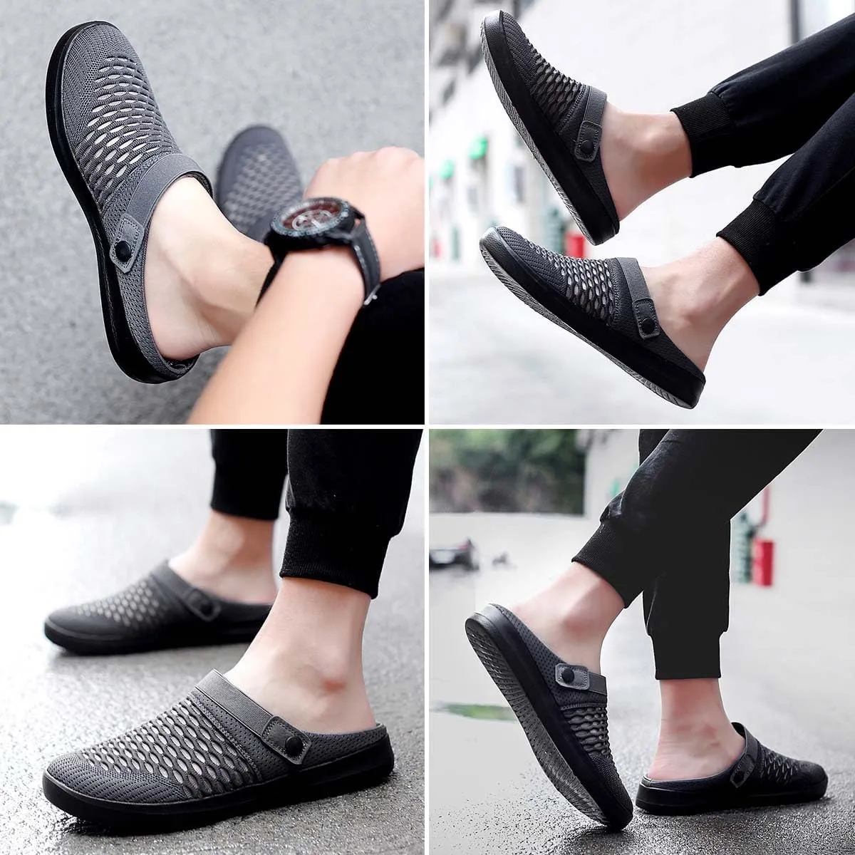 HYDLONGR Men's Women's Lightweight Breathable Knitted Upper Quick Drying Non-Slip Garden Sandals Beach Slippers Clogs Shoes