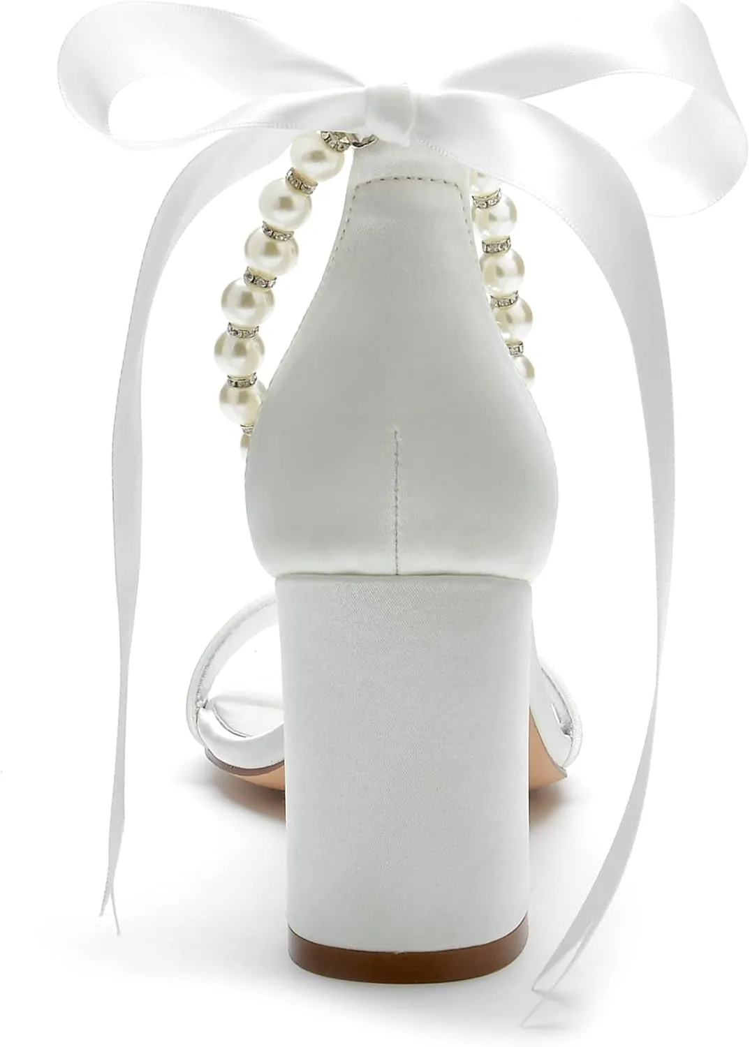 Hyinlays Chunky Block Heels for Women High Heel with Pearls Ankle Strap Wedding Shoes Open Toe Heels Dressy Pumps Sandals