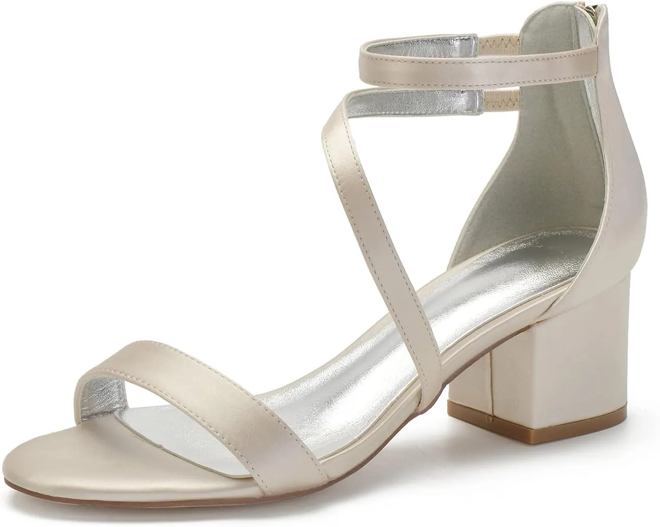 Hyinlays Women's Low Wedding Heel Open Toe Ankle Strap Block Chunky Heels Sandals for Bride Evening Party Dress Pump Shoes