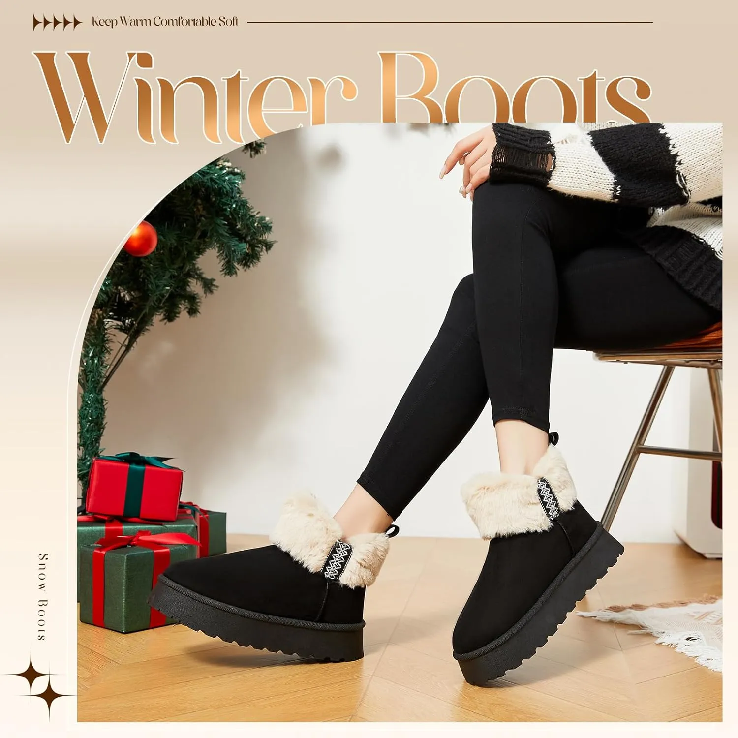 HYPOCRUTE Womens Winter Boots Fur Snow Boots Ankle Booties Fuzzy Warm Platform Short Boots for Women Slip on Boots