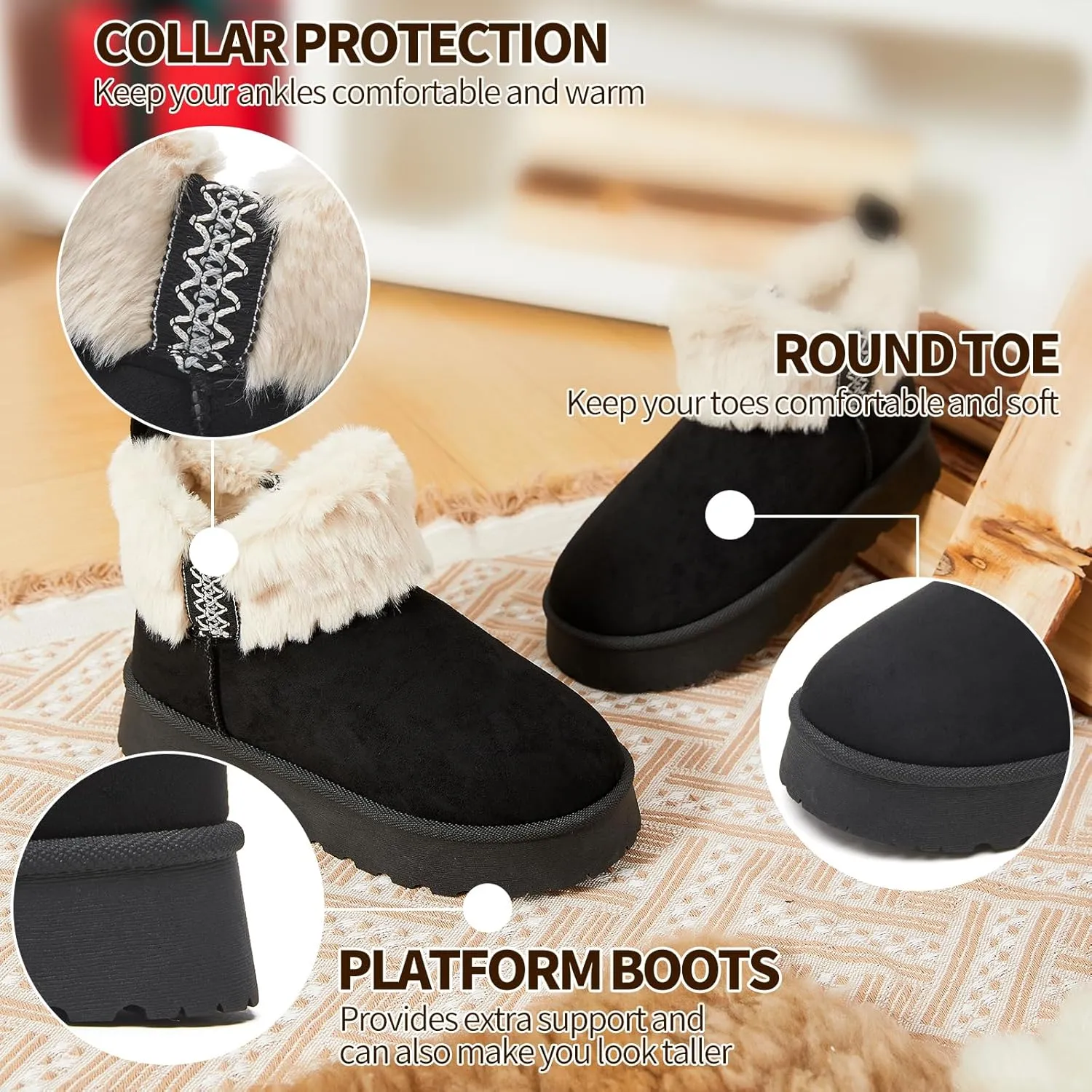 HYPOCRUTE Womens Winter Boots Fur Snow Boots Ankle Booties Fuzzy Warm Platform Short Boots for Women Slip on Boots