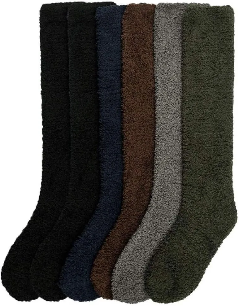 I&S 6 Pairs Cozy Soft Fuzzy Knee High Socks Warm Fleece Assorted Colors Patterns