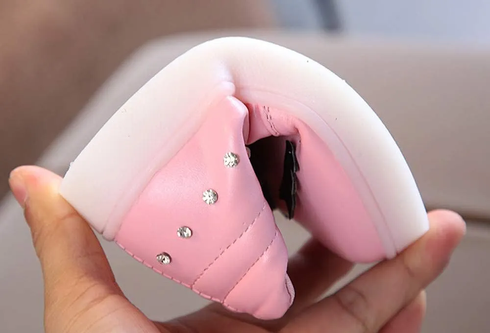 Infant Girls LED Crystal Boots Toddler Luminous Zipper High Top Sport Shoes Bowknot Pearl Water Proof Shoes