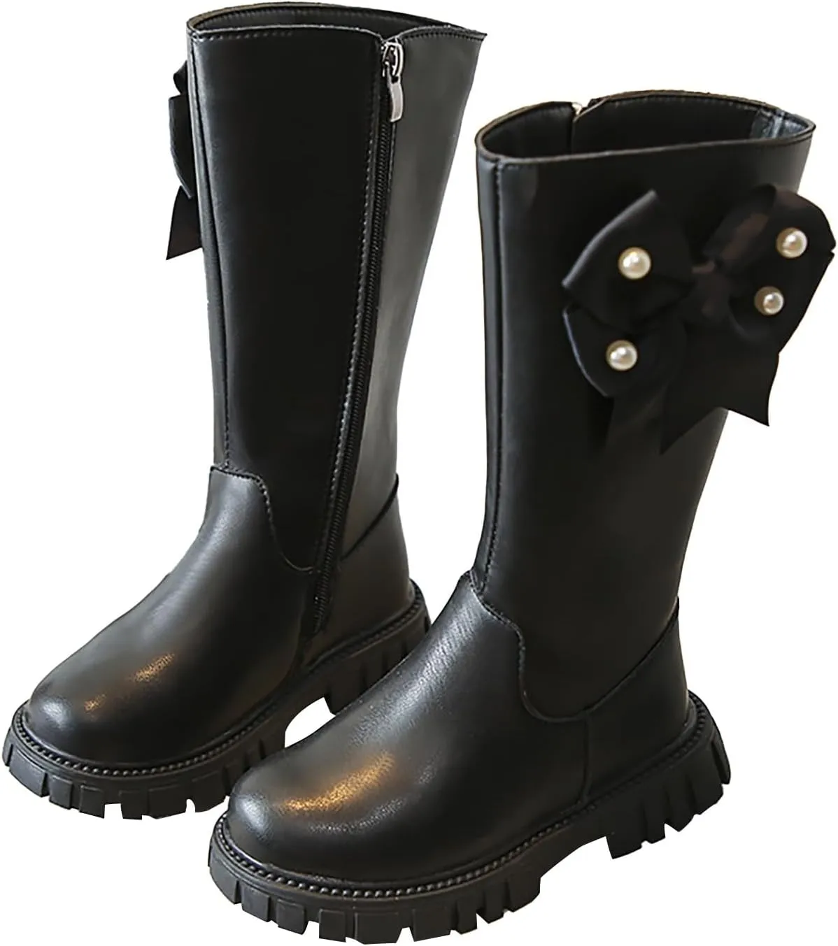 𝗣ink Toddler Cow-girl Boots With Zipper Girls Leather Mid Length Tall Boots Childrens Soft Slip On 𝐖aterproof Snowboots