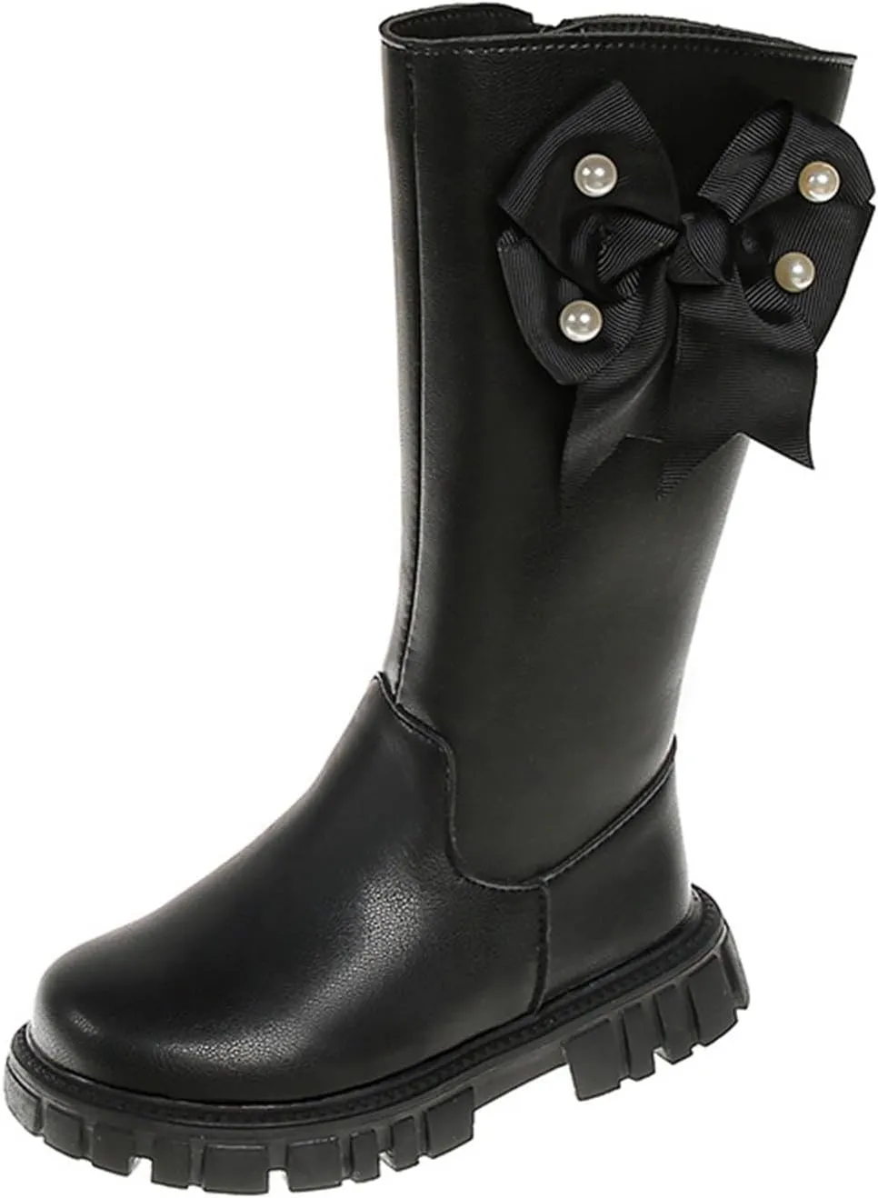 𝗣ink Toddler Cow-girl Boots With Zipper Girls Leather Mid Length Tall Boots Childrens Soft Slip On 𝐖aterproof Snowboots