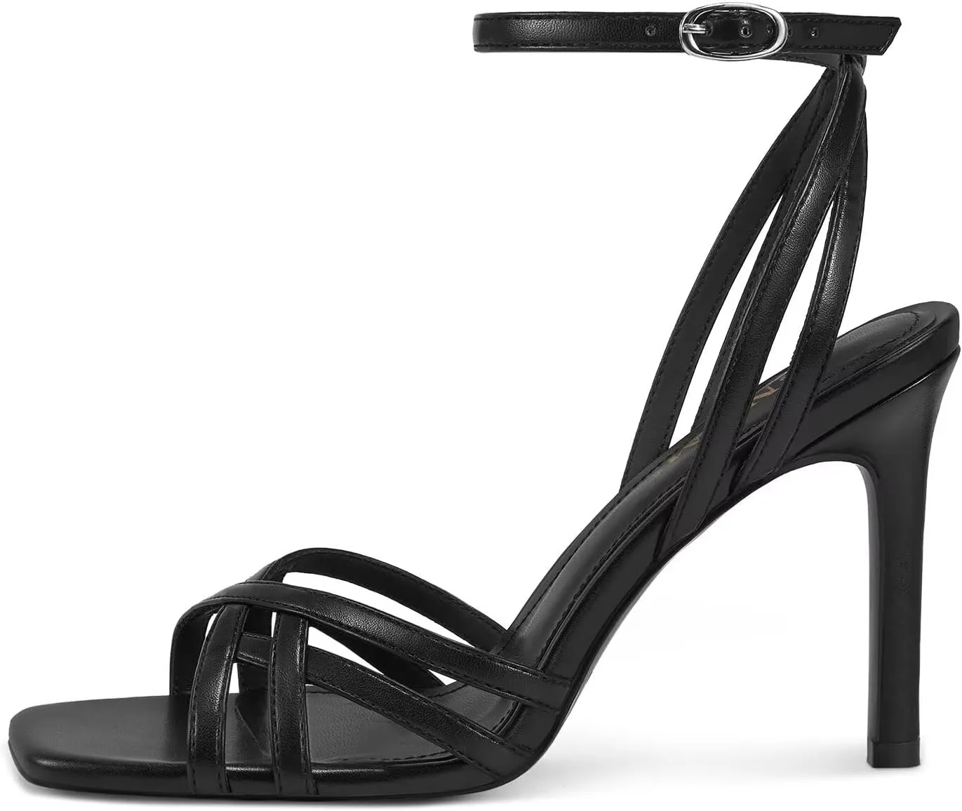 ISNOM Strappy Heels for Women with Ankle Strap Square Toe High Heeled Sandals for Wedding Party Club Dress