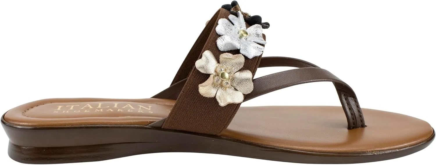 ITALIAN Shoemakers Claudie Women's low wedge Sandals with stretch comfort band, floral embellishment, and moderate wedge
