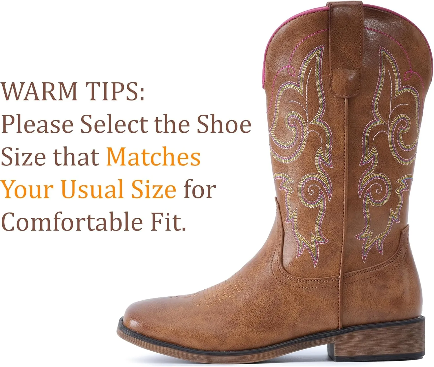 IUV Cowboy Boots For Women Square Toe Western Boots Mid Calf Cowgirl Boots Pull On Fashion Embroidered Cowboy Boots