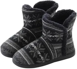 JadeRich Women's Comfy Knit Boot Slippers Fuzzy Plush Snowflake Pattern Bootie Slipper Memory Foam Soft Fleece Ankle Boots