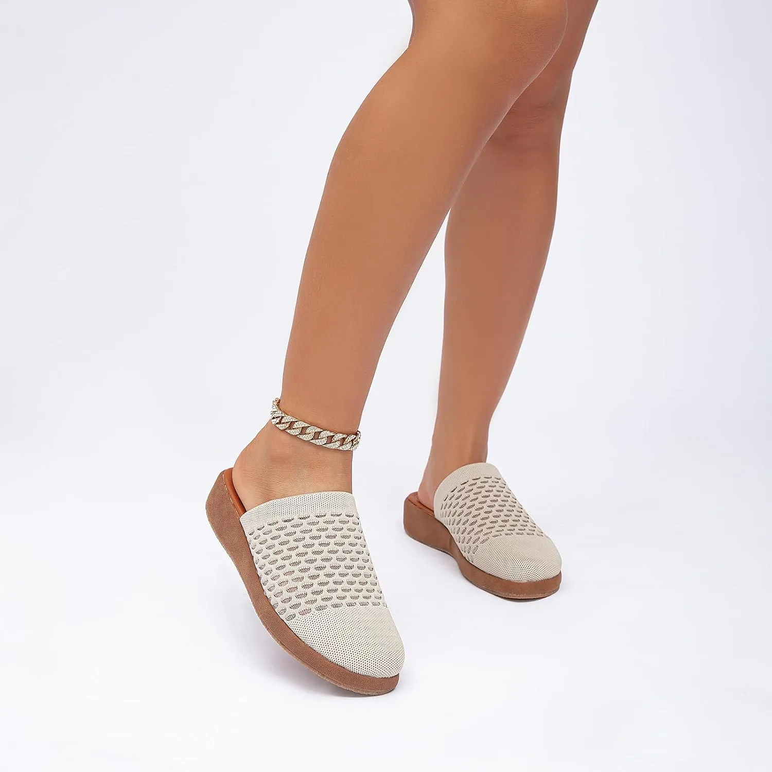 Jeesay Women's Slip On Mules Wedge Sandals Closed Toe Breathable Textile Slides Clogs Summer Shoes