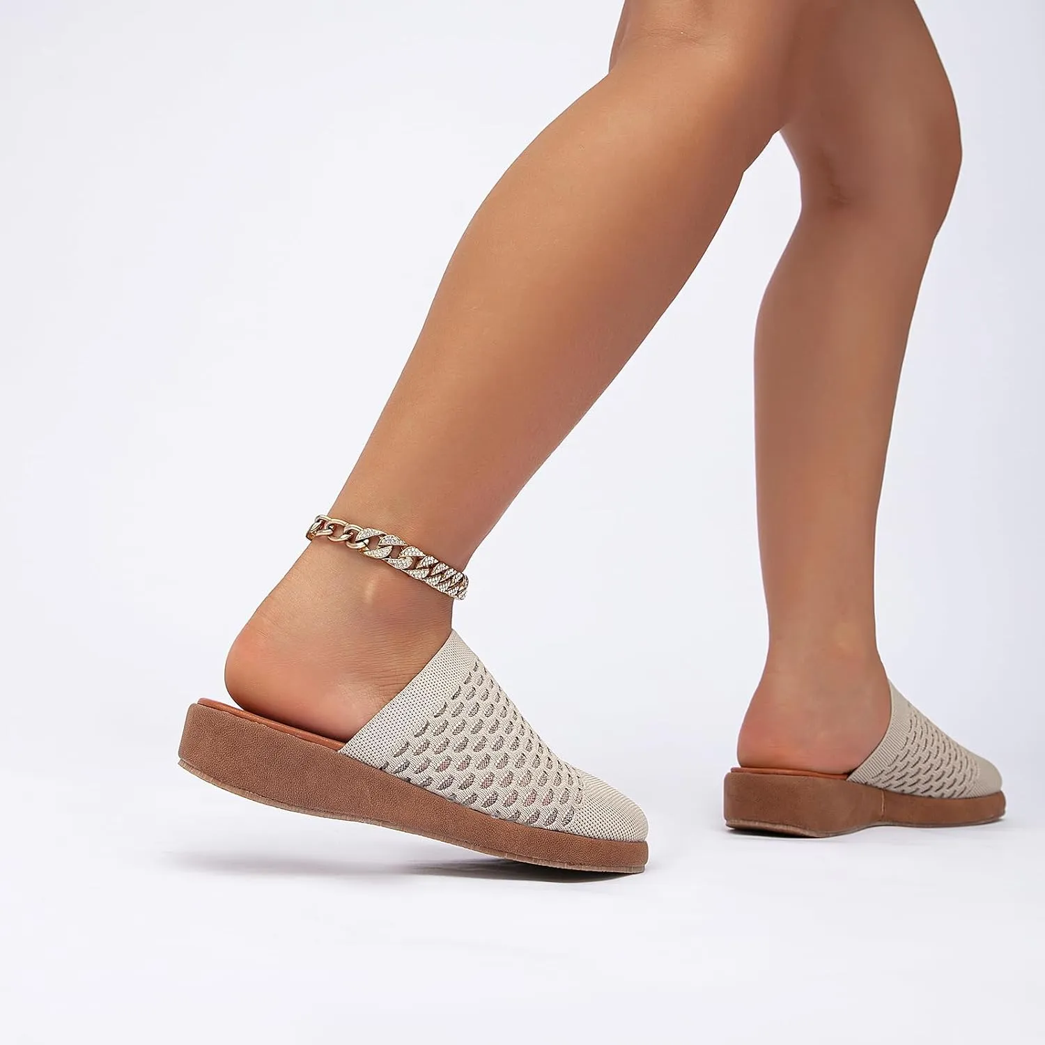 Jeesay Women's Slip On Mules Wedge Sandals Closed Toe Breathable Textile Slides Clogs Summer Shoes