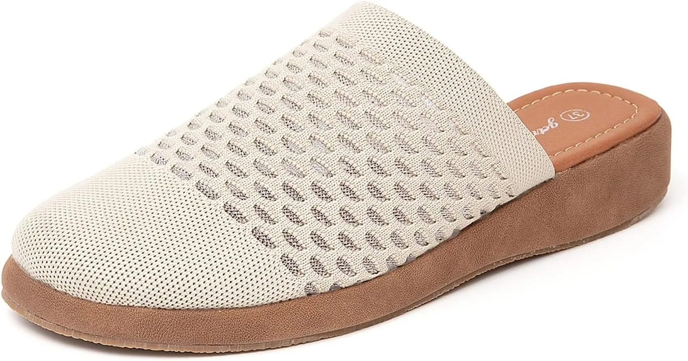 Jeesay Women's Slip On Mules Wedge Sandals Closed Toe Breathable Textile Slides Clogs Summer Shoes